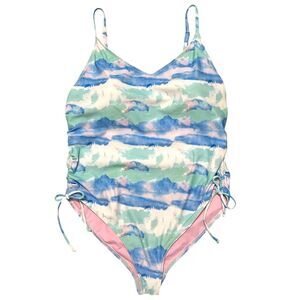 Kensie One Piece Swimsuit XL Ruched Sides Adjustable Straps Lined Beach Vacation